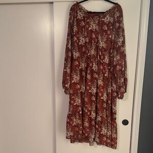 BloomChic Floral Long Sleeve Dress in Rust